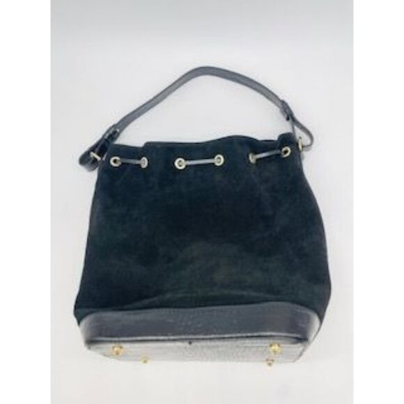 Isadora Black Suede Large Bucket Shoulder Bag Made In Italy - Picture 7 of 7